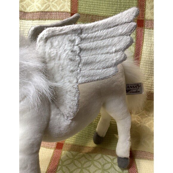 Vintage HANSA White Pegasus Plush Stuffed Animal Toy Posable Legs Hand Crafted - Picture 4 of 16